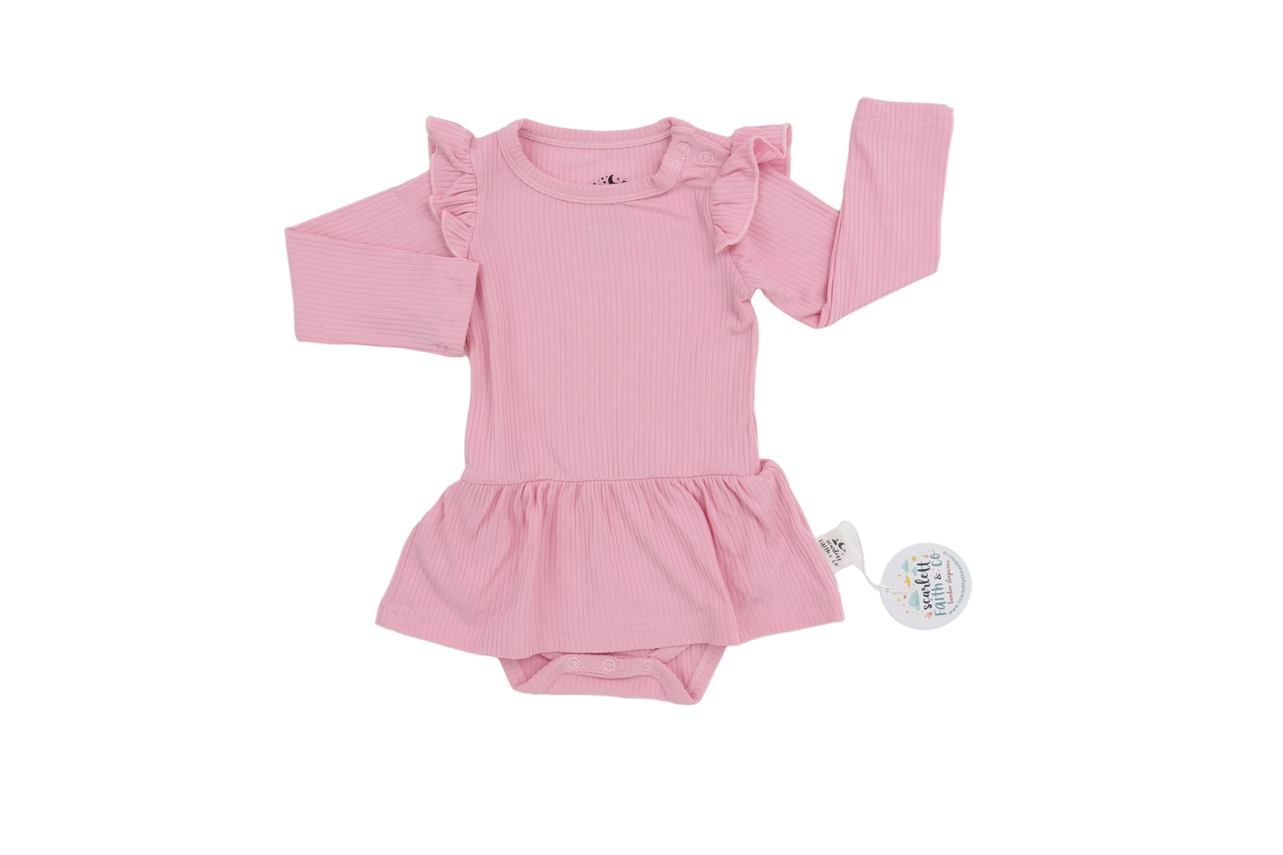 Ribbed Collection | Bubble-Gum | Long-Sleeve Flutter Bodysuit
