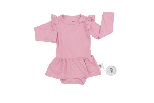 Ribbed Collection | Bubble-Gum | Long-Sleeve Flutter Bodysuit