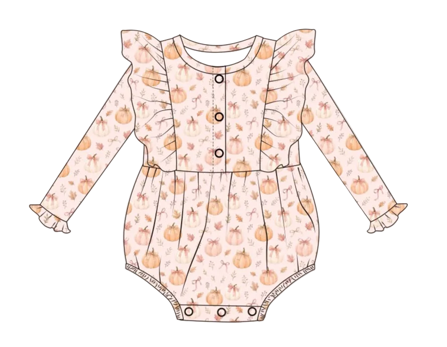 Pretty in Pumpkin | Long Sleeve Bubble Romper | ** Pre- Order