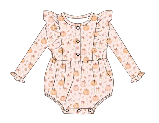 Pretty in Pumpkin | Long Sleeve Bubble Romper | ** Pre- Order