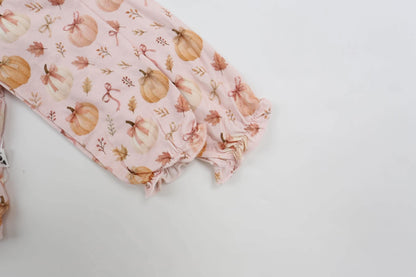 Pretty in Pumpkin | Long Sleeve Bubble Romper |