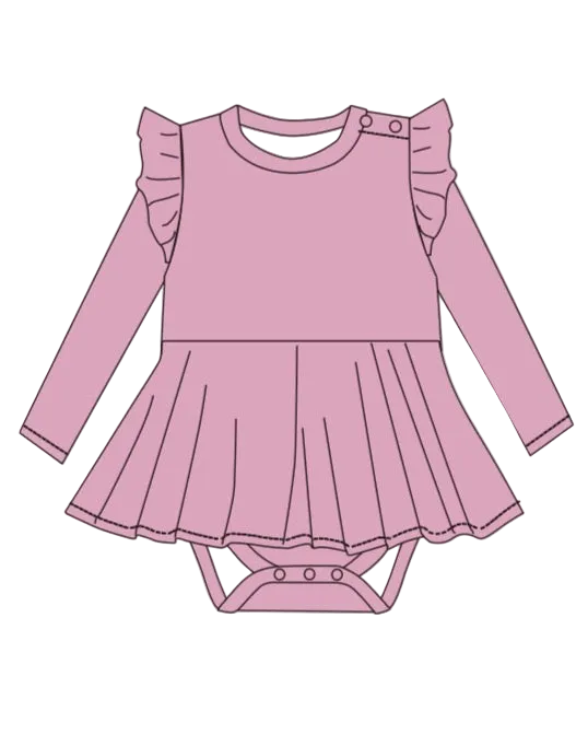 Ribbed Collection | Bubble-Gum | Long-Sleeve Flutter Bodysuit ** Pre Order