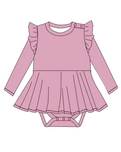Ribbed Collection | Bubble-Gum | Long-Sleeve Flutter Bodysuit ** Pre Order