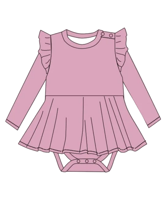 Ribbed Collection | Bubble-Gum | Long-Sleeve Flutter Bodysuit ** Pre Order